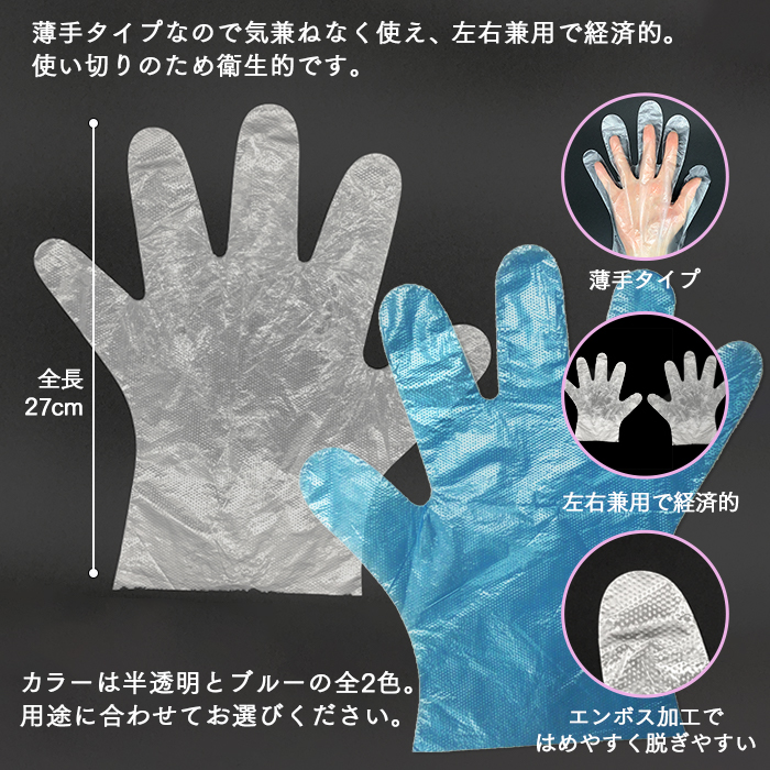 楽天市場】使い捨て手袋 ポリエチレン手袋 100枚 フリーサイズ 左右