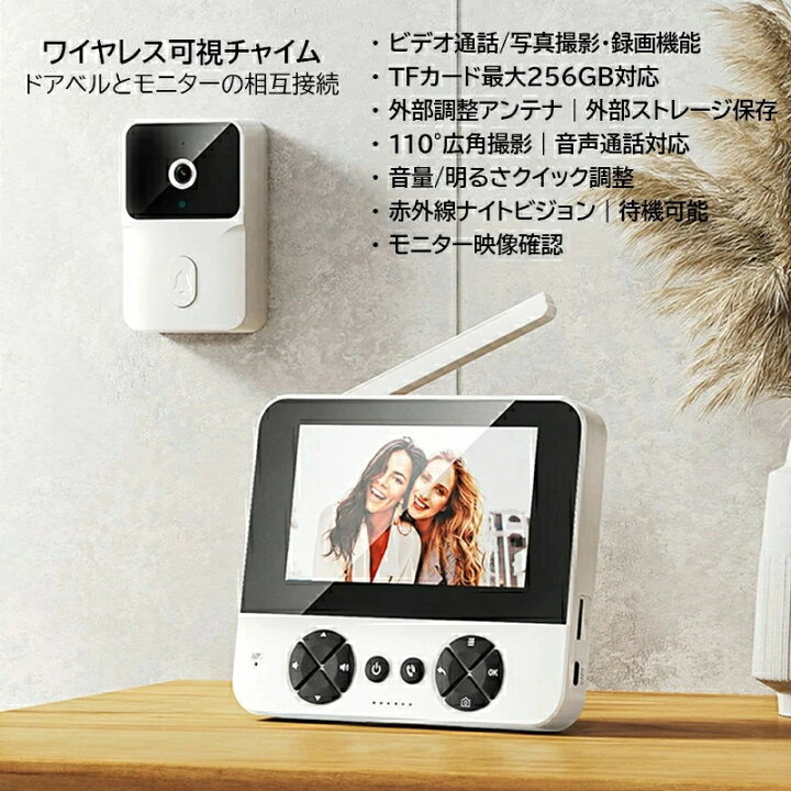 楽天市場】インターホン カメラ付き ワイヤレス 工事不要 通話 