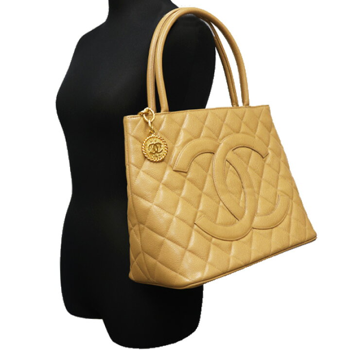 超美品】シャネル 復刻トート ベージュ キャビアスキン ゴールド金具 #13