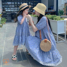 ママ 娘さん 親子お揃い ママとお揃い 娘とペアルック 親子ペア フローラル ワンピース 花柄 半袖 親子服 キッズ プレゼント 女の子 レディース 子供服 夏 SHOP DAN