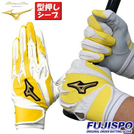 野球 ミズノ フジスポオリジナル オーダーバッティング手袋 mizuno バッティンググローブ 両手 ミズノ mizuno ミズノプロ ミズプロ バッティング手袋 パワーアーク 草野球 大学 型押しシープ (FSMPKNF19)