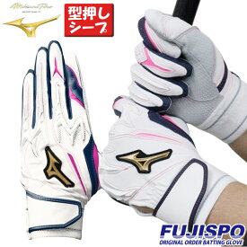 野球 ミズノ フジスポオリジナル オーダーバッティング手袋 mizuno バッティンググローブ 両手 ミズノ mizuno ミズノプロ ミズプロ バッティング手袋 パワーアーク 草野球 大学 型押しシープ (FSMPKNF3)