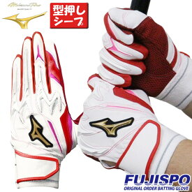 野球 ミズノ フジスポオリジナル オーダーバッティング手袋 mizuno バッティンググローブ 両手 ミズノ mizuno ミズノプロ ミズプロ バッティング手袋 パワーアーク 草野球 大学 型押しシープ (FSMPKNF5)