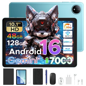 �y���Ԍ��� 50%�I�t��14,950�~�zPOCKAM P10 Android16 �^�u���b�g 10�C���` Gemini AI�Ή� 48GB RAM+128GB ROM+2TB�g�� HD��� 90Hz 7000mAh Widevine L1 ��F�� GPS WPS���� 5G WiFi���f�� �P�[�X �L�[�{�[�h �t�B�����t��