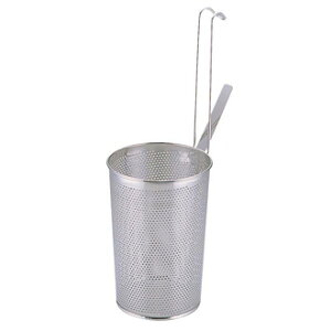 UK18-8 パンチング共柄 深型底平煮ざるうどんてぼ〈AUD-50〉そば茹でかご てぼ ふりざる フリザル 茹でざる そば揚げ テボ 麺 茹で揚げざる 麺ざる ソバ揚げざる 茹で麺 手付きざる 麺てぼ 麺テ