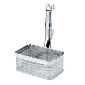 エコクリーン UK18-8パイプ柄パンチング角てぼ横型 L〈AEK-20〉そば茹でかご てぼ ふりざる フリザル 茹でざる そば揚げ テボ 麺 茹で揚げざる 麺ざる ソバ揚げざる 茹で麺 手付きざる 麺てぼ