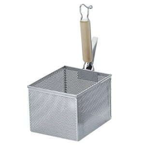 UK 18-8パンチング角型うどん揚木柄 〈AUD-45〉(ふりザル 振りザル ラーメン ふりザル ラーメンてぼ そば揚げざる そば茹でかご ラーメンテボ テボ 振りかご ラーメンかご 日本製 ふりざる フ