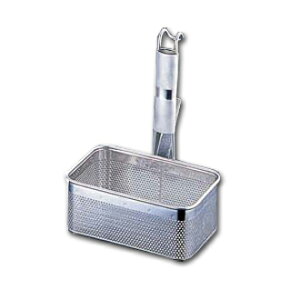 UK 18-8 パイプ柄パンチング 角てぼ横型(S)〈ATB-07〉(ふりザル 振りザル ラーメン ふりザル ラーメンてぼ そば揚げざる そば茹でかご ラーメンテボ テボ 振りかご ラーメンかご 日本製 ふり