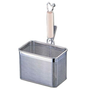 UK 18-8 木柄パンチング角てぼ 横型(L)〈ATB-08〉(ふりザル 振りザル ラーメン ふりザル ラーメンてぼ そば揚げざる そば茹でかご ラーメンテボ テボ 振りかご ラーメンかご 日本製 ふりざる フ