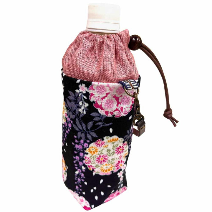 楽天市場】ペットボトル カバー 保冷 【黒花柄×ピンク】 500ml用 和柄 