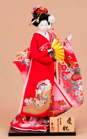 日本人形 尾山人形 極上本頭『寿喜代作 慶祝 友禅 扇 12号』