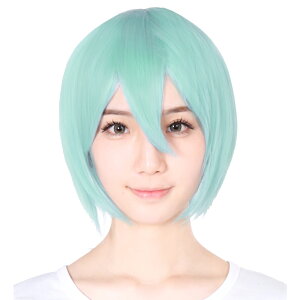 【売切セール 返品交換不可】 ウィッグ ショート ボブ フルウィッグ コスプレ ウイッグ ショート フルウイッグ アッシュ グリーン 緑髪 青髪 耐熱 かつら 男装 富士達 ふじたつ 【ショート】