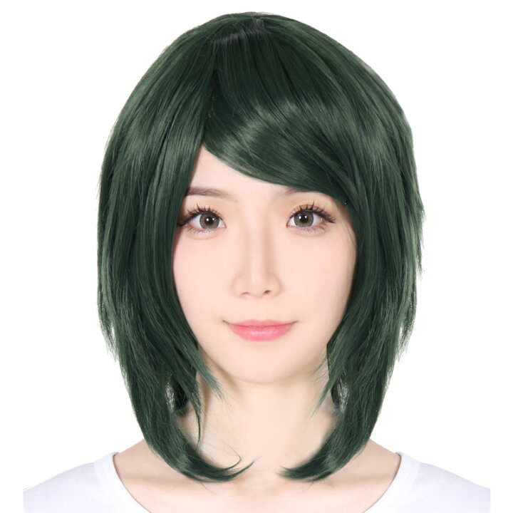 楽天市場 ウィッグネットプレゼント 送料無料 ウィッグ ウルフ ショート フルウィッグ コスプレ ウイッグ ボブ フルウイッグ アッシュ グリーン 緑髪 耐熱 男装 富士達 ふじたつ ウルフ ヨモギ ウィッグ エクステ Tefure