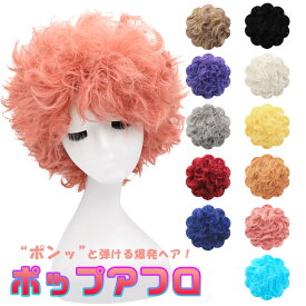 【ウィッグネットプレゼント】送料無料 アフロウィッグ 黒 ピンク 青 金 ゴールド 黄色 オレンジ 水色 ブラック ゴールド グレー レッド パープル ベージュ アフロ コスプレウィッグ コスプレ 仮装 パーティー 爆発ヘア かつら ユニーク 面白い ウイッグ 【ポップアフロ】