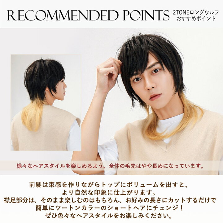 楽天市場 送料無料 メンズ ショート ウルフ ツートン かつら 自然 コスプレ 黒 金髪 赤髪 ピンク 青 緑 紫 コスプレ 男装 フルウィッグ ウイッグ 耐熱 男女兼用 2toneロングウルフ ウィッグ エクステ Tefure