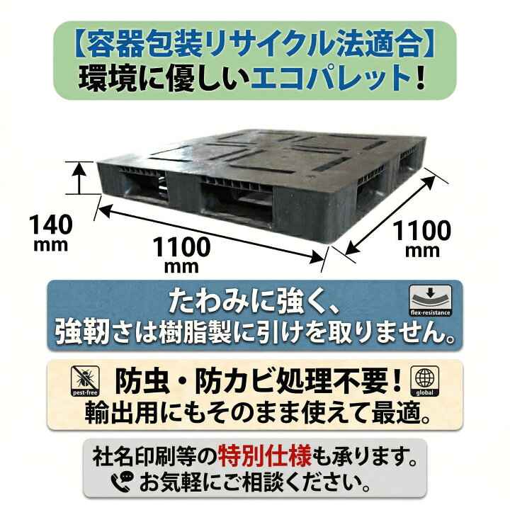 楽天市場】リサイクルパレット 1100mm×1100mm×140mm (5枚セット) :片面 