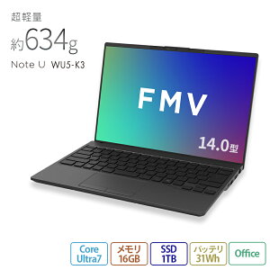 �y�����E�V�i:���������z�m�[�g�p�\�R�� office�t�� �V�i �������� �x�m�� FMV Note U WU5-K3 FMV Zero�yWEB�I���W�i���x�[�X���f���z�y���y�ʁz14.0�^ Windows11 Home Core Ultra7 ������16GB SSD1TB office ���ڃ�