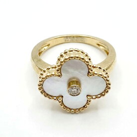 【中古】ヴァンクリーフ＆アーペル Van Cleef & Arpelsヴィンテージ アルハンブラ リング 1P ダイヤモンド ホワイトシェル K18YG 750 イエローゴールド #54 14号 VCA