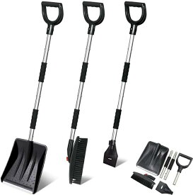 雪かきスコップ スコップ 雪かき 3in1 除雪ブラシセット 組み立て式 多用途 車載スコップ 長さ調整可能 雪かきシャベル スノーダンプ 便利 スノーブラシ 軽量 除雪スコップ