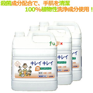 ライオン キレイキレイ薬用泡ハンドソープ(詰替用)フルーツミックスの香り 4L×3本/ケース