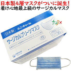 サージカルプリーツマスク ふつう　ブルー 50枚×20小箱（1000枚）／ケース【業務用】ユニ・チャーム　サージカルマスク 医療用 日本製