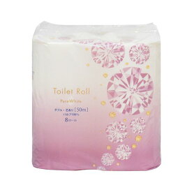 （まとめ）TANOSEE トイレットペーパーピュアホワイト ダブル 芯あり 50m 1パック（8ロール）〔×3セット〕