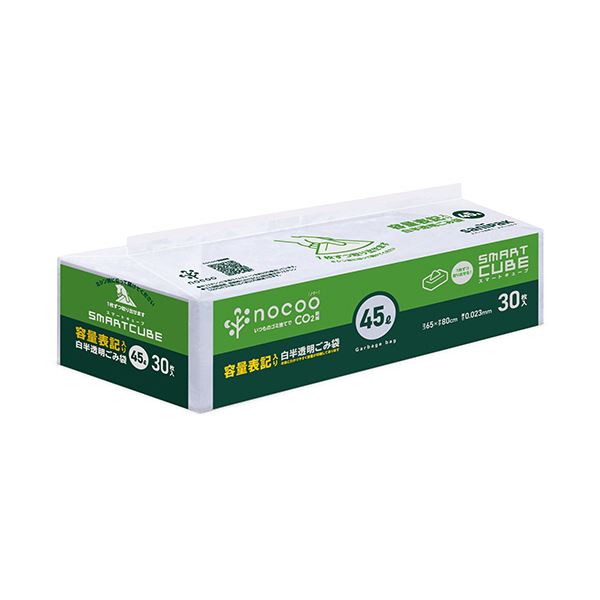（まとめ）日本サニパック nocoo容量表記ごみ袋 スマートキューブ 白半透明 45L CHT45 1パック(30枚)〔×10セット〕：フジックス