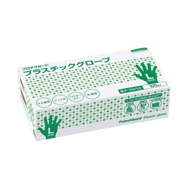 日本製紙クレシア プロテクガード プラスチックグローブ L 白 1000枚(100枚×10箱)：フジックス