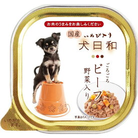 （まとめ買い）わんわん 犬日和 ごろごろビーフ 野菜入り 100g 犬用フード 〔×32〕 【北海道・沖縄・離島配送不可】