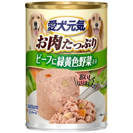 （まとめ買い）ユニ・チャーム 愛犬元気 缶 ビーフ・緑黄色野菜入り 375g 犬用フード 〔×24〕 【北海道・沖縄・離島配送不可】