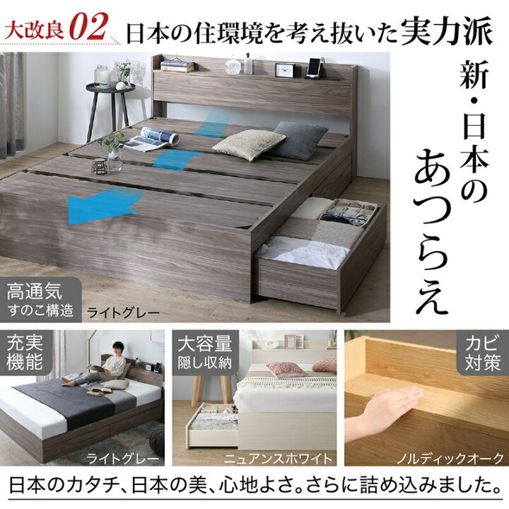 楽天市場】棚・コンセント付き 引き出し収納ベッド 〔エヴァーX 
