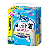リリーフ まるで下着 超うすパンツ 2回分 L-LL 34枚入 2パック(1ケース)　花王