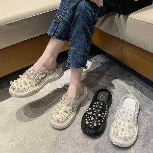 スリッポン かわいい サンダル レディース 個性的 パール 真珠 ビジュー ラインストーン キラキラ 花柄 ローファー パンプス シューズ レース 透け感 韓国風 厚底 紐なし スニーカー ユニー