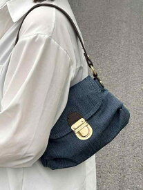 ハンドバッグ デニム レディース ミニバッグ 青 かわいい かぶせ ブルーデニム パーティーバッグ 小さい 手提げ バック 鞄 ゴールド バックル バイカラー 合皮 ポシェット型 鞄 カバン レトロ おしゃれ