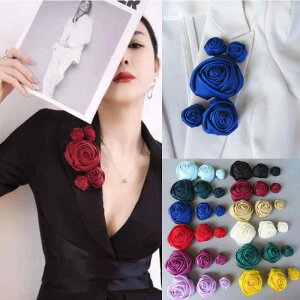 ブローチ コサージュ ラペルピン 襟ピン レディース 女性用 アクセサリー バラ ローズ 安全ピン レッド ブルー ゴールド ブラック 3サイズ カラフル ステージ コスプレ ハロウィン パフォー