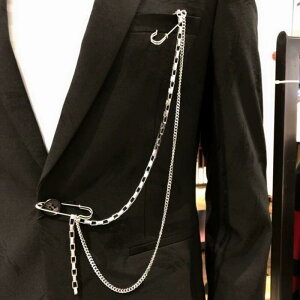 安全ピン パール シルバー チェーン ブローチ 大きいピン ストリート系 スーツ アクセサリー メンズ レディース ユニセックス コサージュ かわいい おしゃれ きれいめ おでかけ パーティー