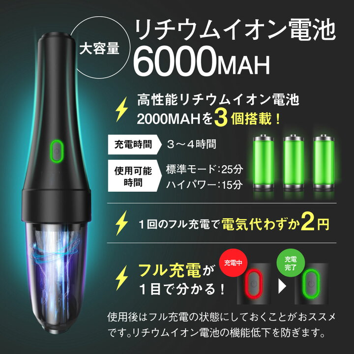 楽天市場 ハンディクリーナー 車 コードレス 掃除機 ハンディ 車用掃除機 充電式 強力 低騒音 吸引力 カークリーナー 乾湿両用 軽量 コードレス掃除機 電動空気入れ 電動エアポンプ エアダスター 海水浴 キャンプ フクアレ