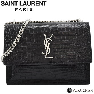 ◆200,000 yen → 180,000 yen ◆ SAINT LAURENT Saint-Laurent Paris sunset bag medium size chain shoulder bag black X silver metal fittings crocodile emboss shiny leather 442906≪≫