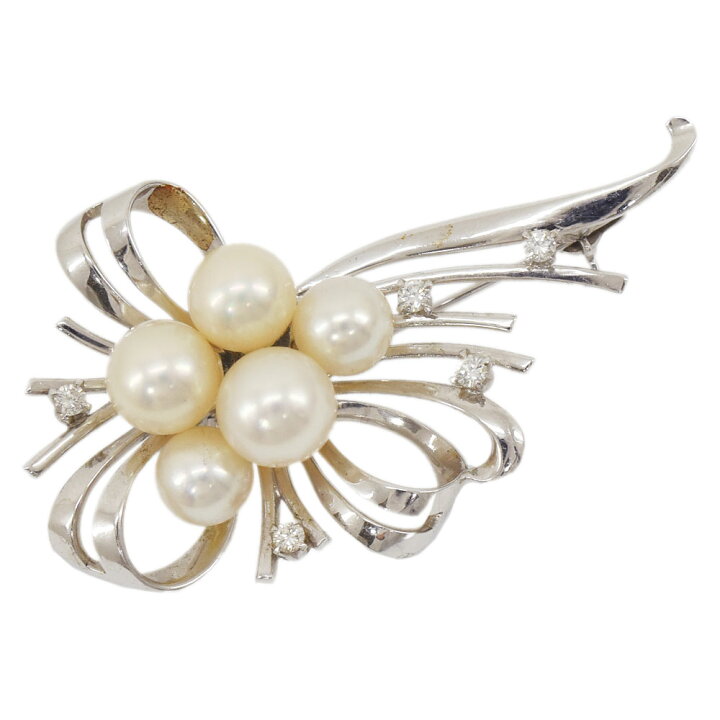 楽天市場】MIKIMOTO ミキモト ブローチ パール 5Pダイヤ リボン  