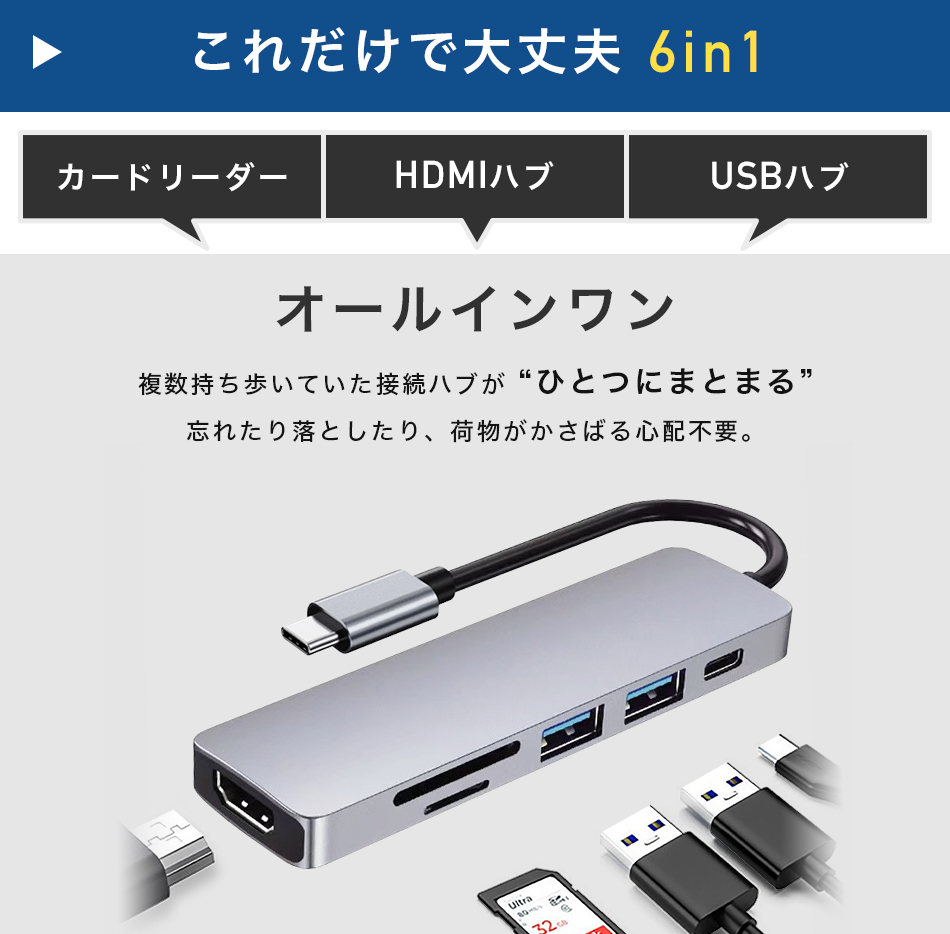 楽天市場】USBハブ Type-Cハブ 両用 6in1 USB3.0 USB2.0 SDカード
