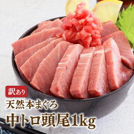 マグロ 訳あり 刺身 中トロ 天然 本マグロ 中トロ頭尾1kg　＊頭と尾の部位を使用しているため筋が強いで…