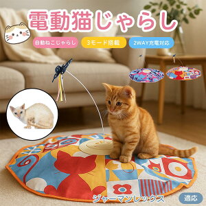【10倍ポイント】ジャーマンレックス猫 ジャーマン 電動 自動 猫じゃらし キャットトイ ひとり遊び USB充電式 3段階モード 羽根付き 知育おもちゃ 室内用 静音 ランダム回転 タイマー機能 多