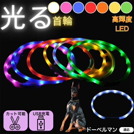 【5倍ポイント】 ドーベルマン犬種 ドーベル ペット用 光る首輪 犬 猫 LEDライト USB充電 レインボー発光 7色切替 夜間散歩 事故防止 防水仕様 柔らか素材 痛くない 首輪 小型犬 中型犬 大型犬 調節可能 ナイトウォークライト