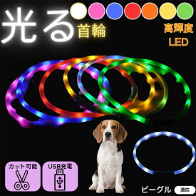 【5倍ポイント】 ビーグル犬種 ビーグル ペット用 光る首輪 犬 猫 LEDライト USB充電 レインボー発光 7色切替 夜間散歩 事故防止 防水仕様 柔らか素材 痛くない 首輪 小型犬 中型犬 大型犬 調節可能 ナイトウォークライト