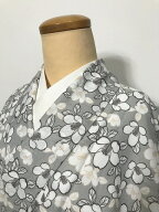 今だけ20％OFF/新品 BLサイズ 小紋 化繊 グレー地に枝花模様 袷着物 洗える着物 ワイドサイズ 身幅広め …