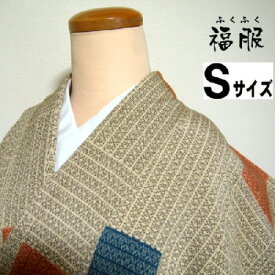 【中古】御召 正絹 生成り地に格子文様 チェック 袷着物 裄62 Sサイズ nb あす楽 リサイクル着物 シーズン春