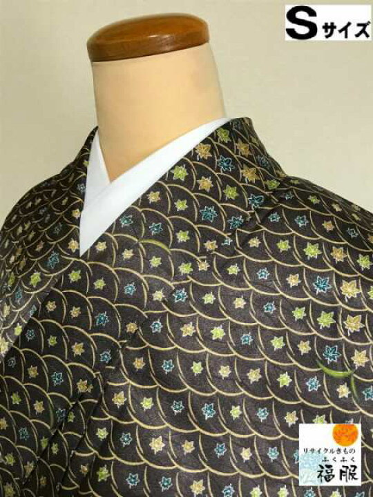 楽天市場】【中古】小紋 化繊 樺茶色地に青海波模様 裄65 Sサイズ 袷 