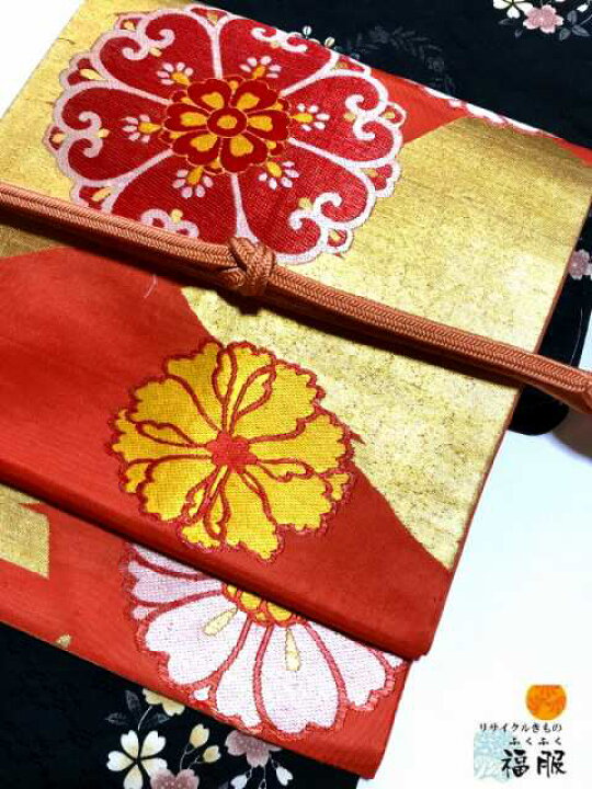 楽天市場】2200円 【中古】名古屋帯 正絹 朱色地に菊花文様 