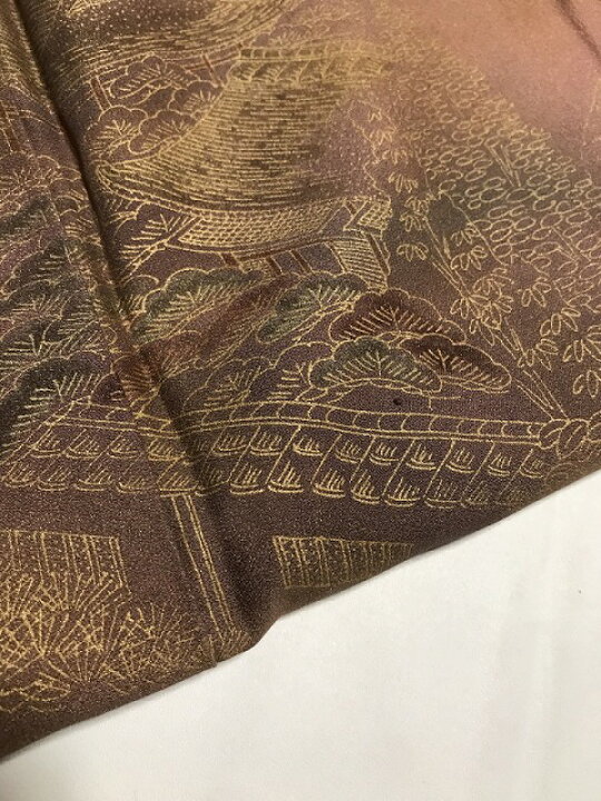 楽天市場】今だけ30％OFF/【中古】訪問着 正絹 薄茶色地に風景模様 裄  