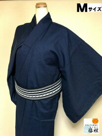 【中古】ウール 男物 濃紺地に蚊絣文様 単衣 裄70cm Mサイズ